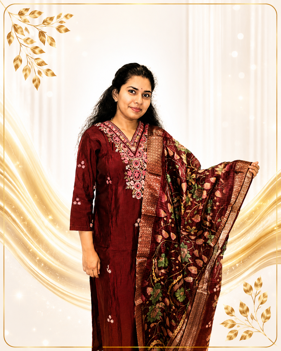Rich Fabric Floral Printed Kurti with Dupatta
