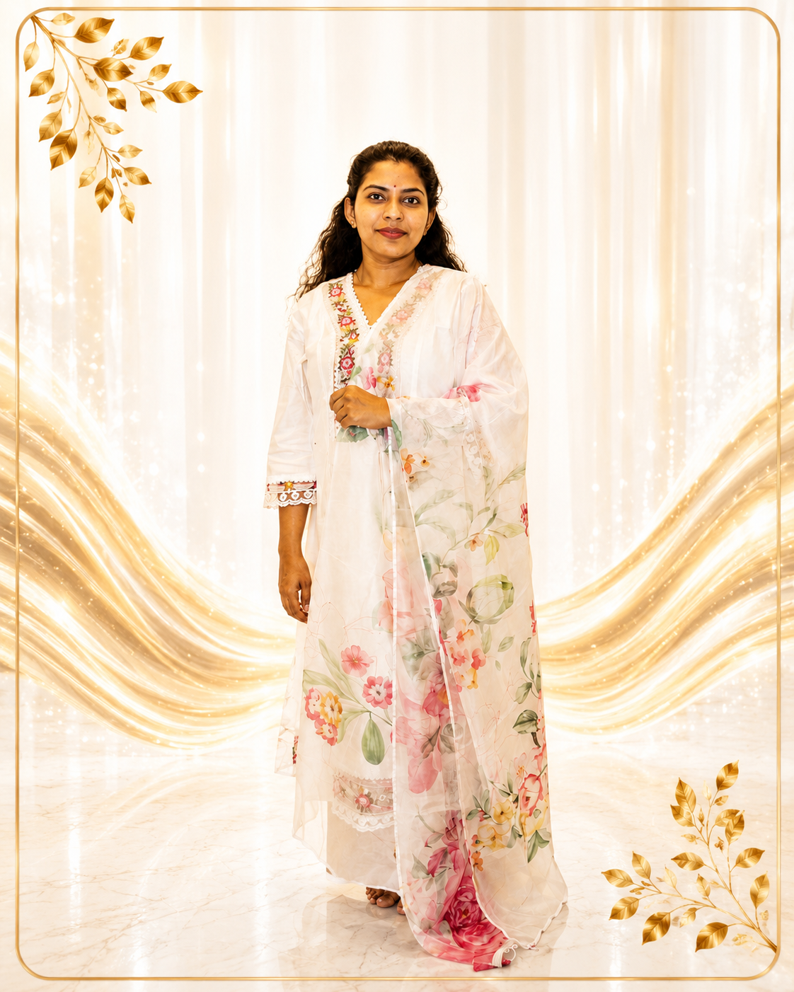 Premium Fabric Floral Printed Anarkkali with Dupatta