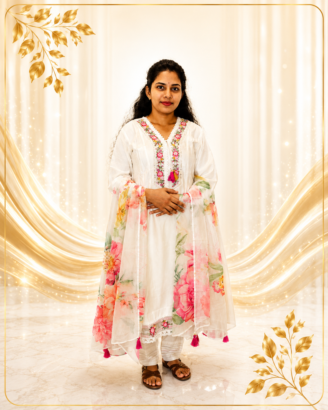 Premium Fabric Floral Printed Anarkkali with Dupatta