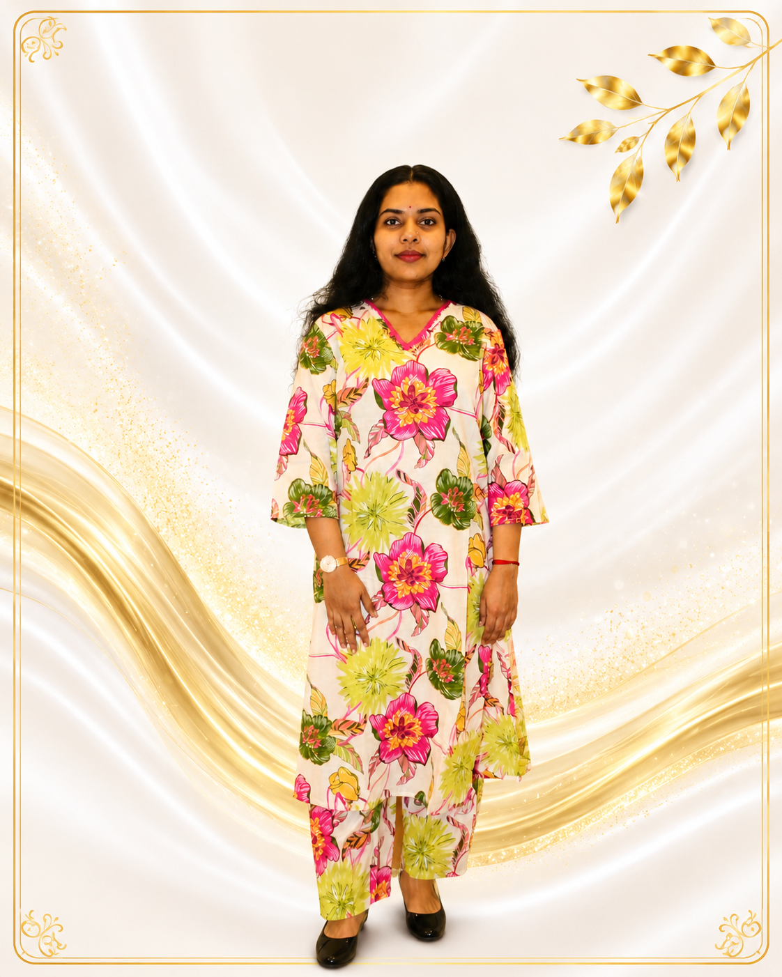 Premium Fabric Floral Printed Kurti with Palazzo