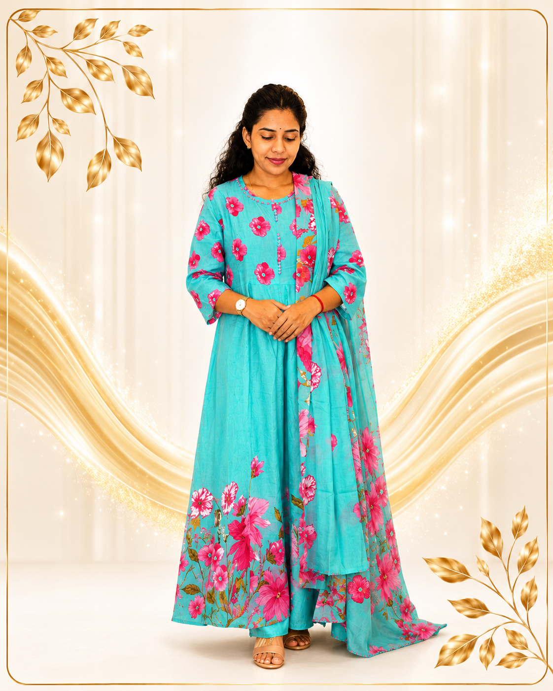Premium Floral Print Anarkkali with Dupatta
