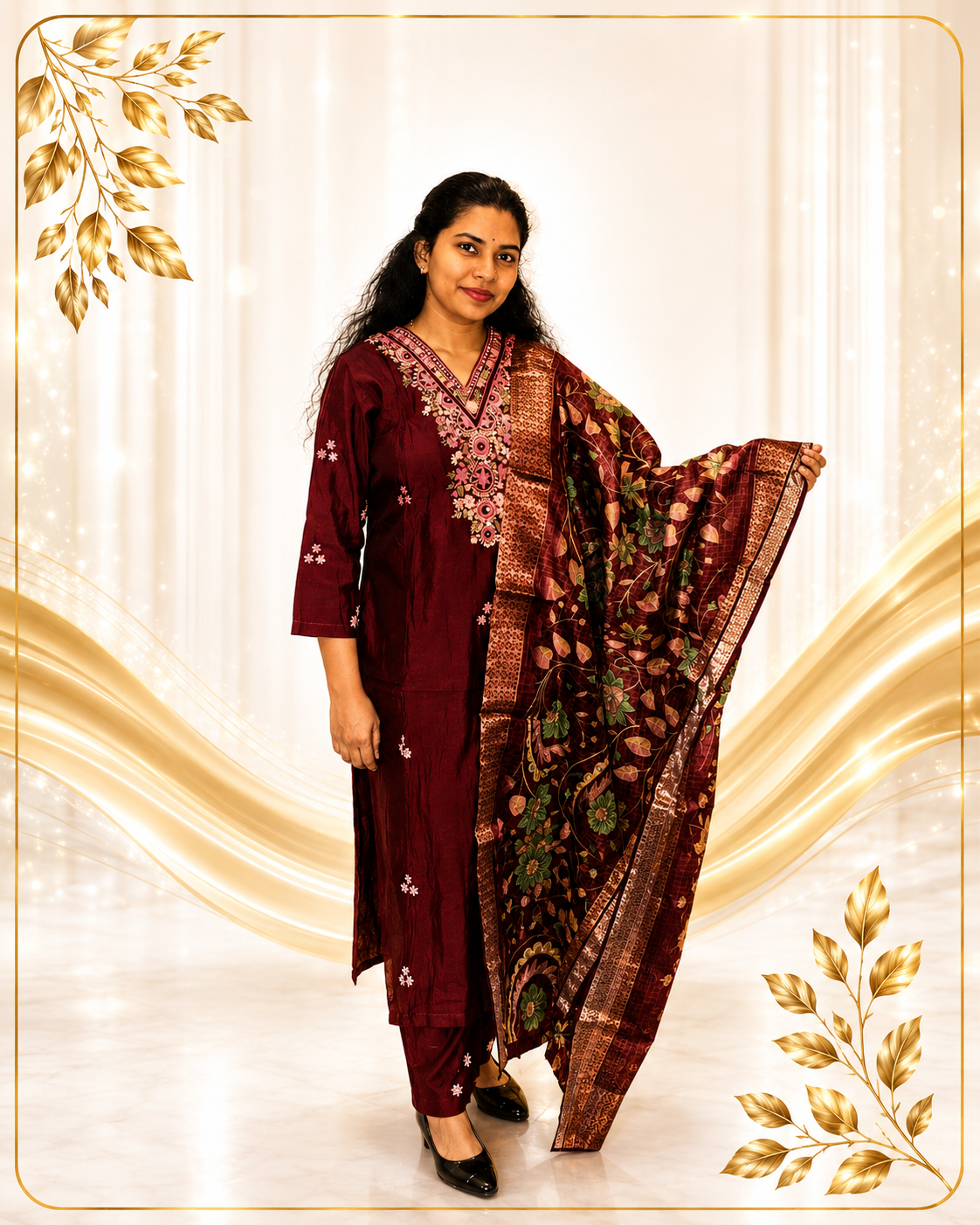 Rich Fabric Floral Printed Kurti with Dupatta