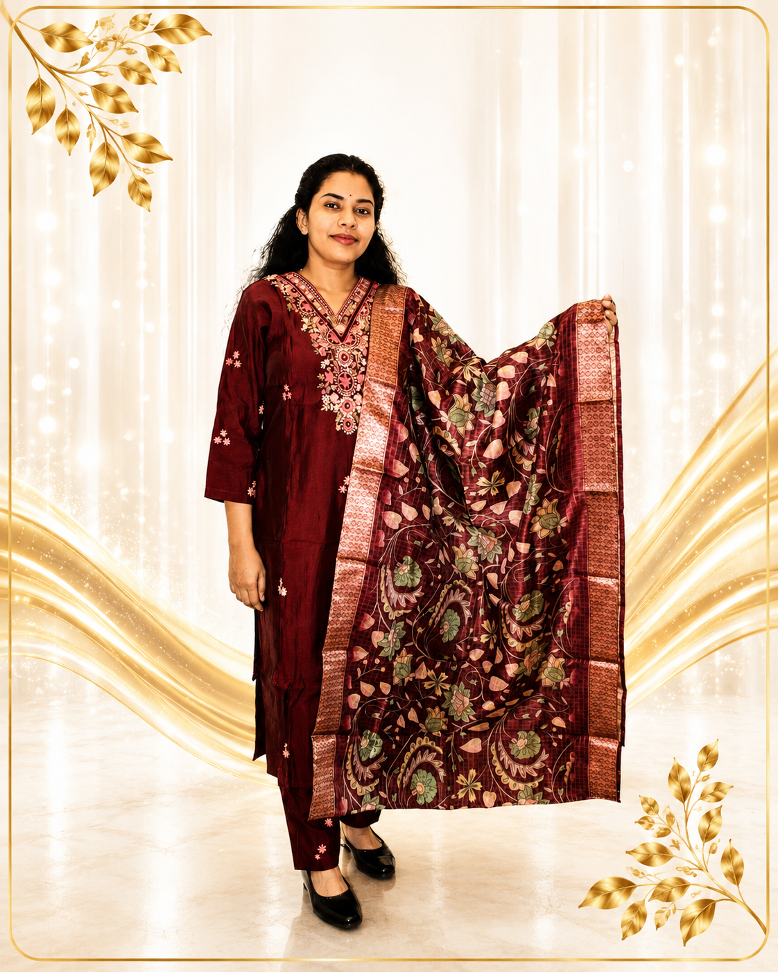 Rich Fabric Floral Printed Kurti with Dupatta