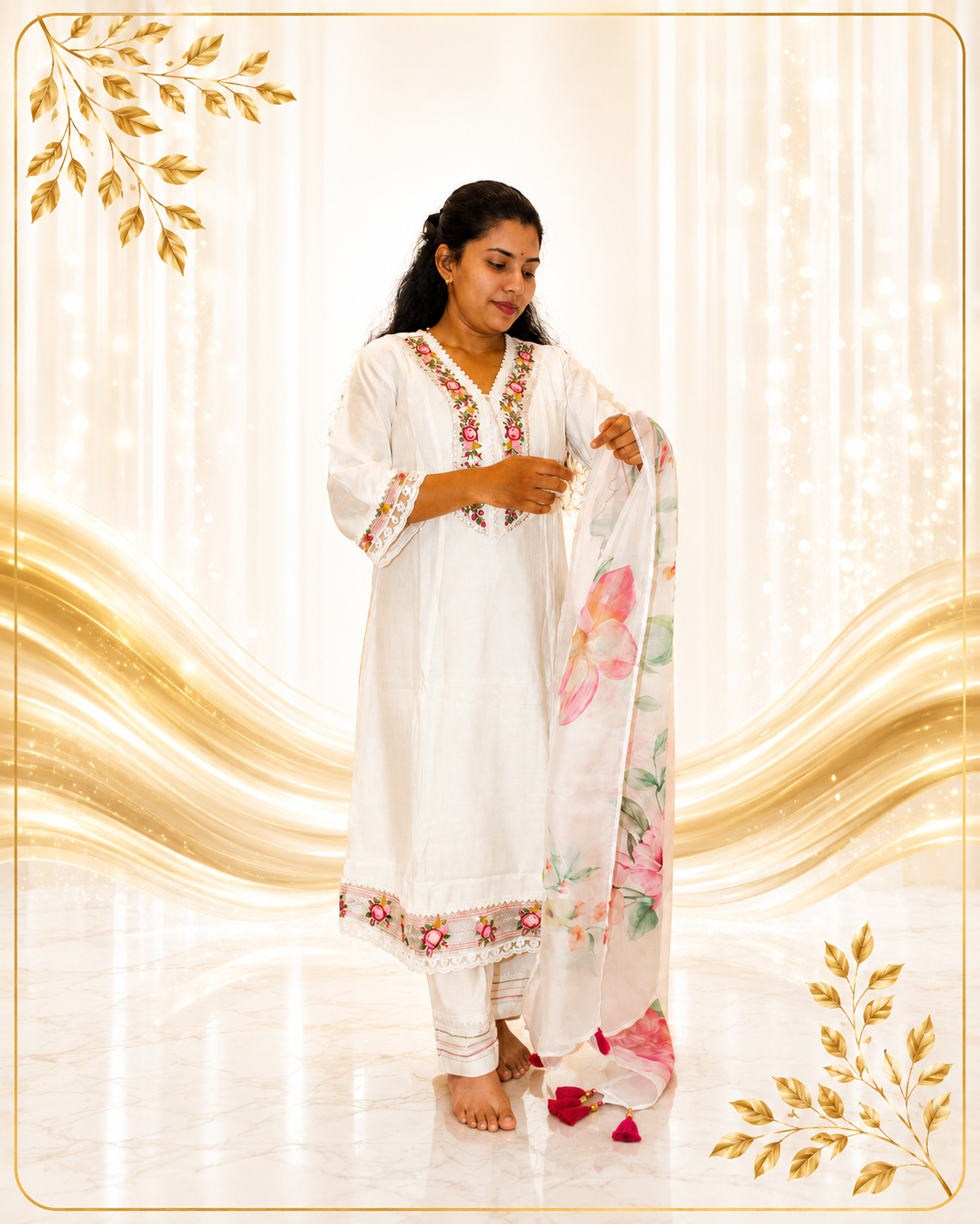 Premium Fabric Floral Printed Anarkkali with Dupatta
