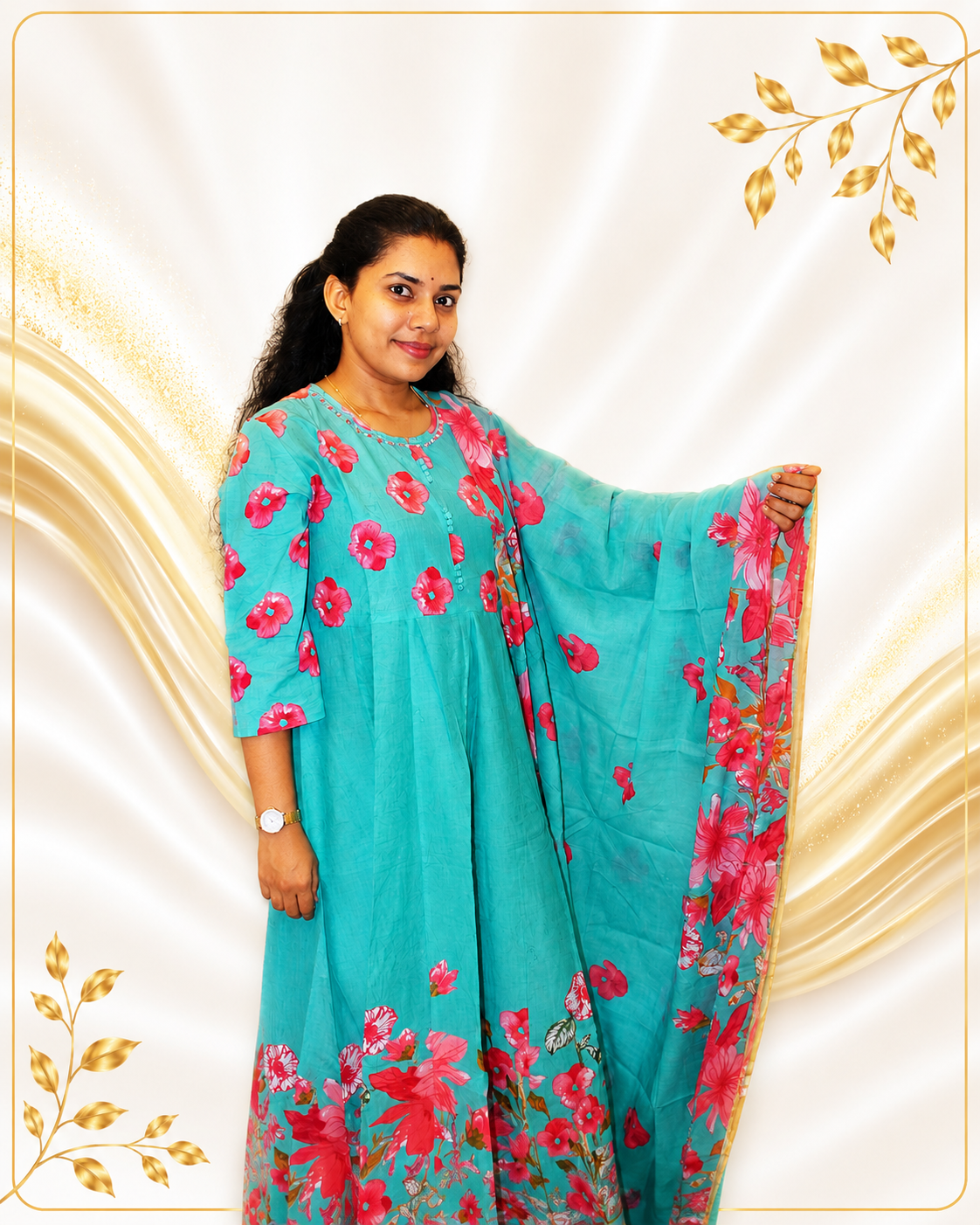 Premium Floral Print Anarkkali with Dupatta