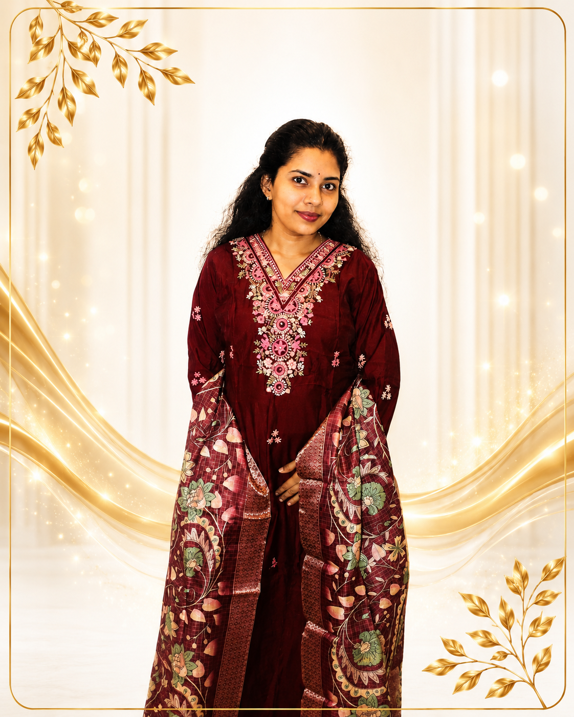 Rich Fabric Floral Printed Kurti with Dupatta
