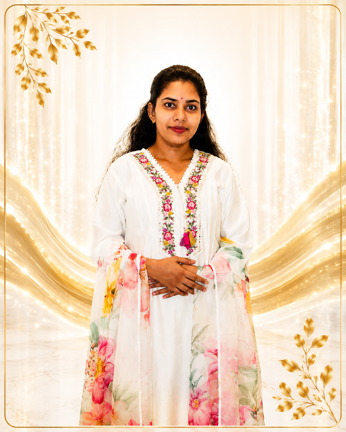 Premium Fabric Floral Printed Anarkkali with Dupatta