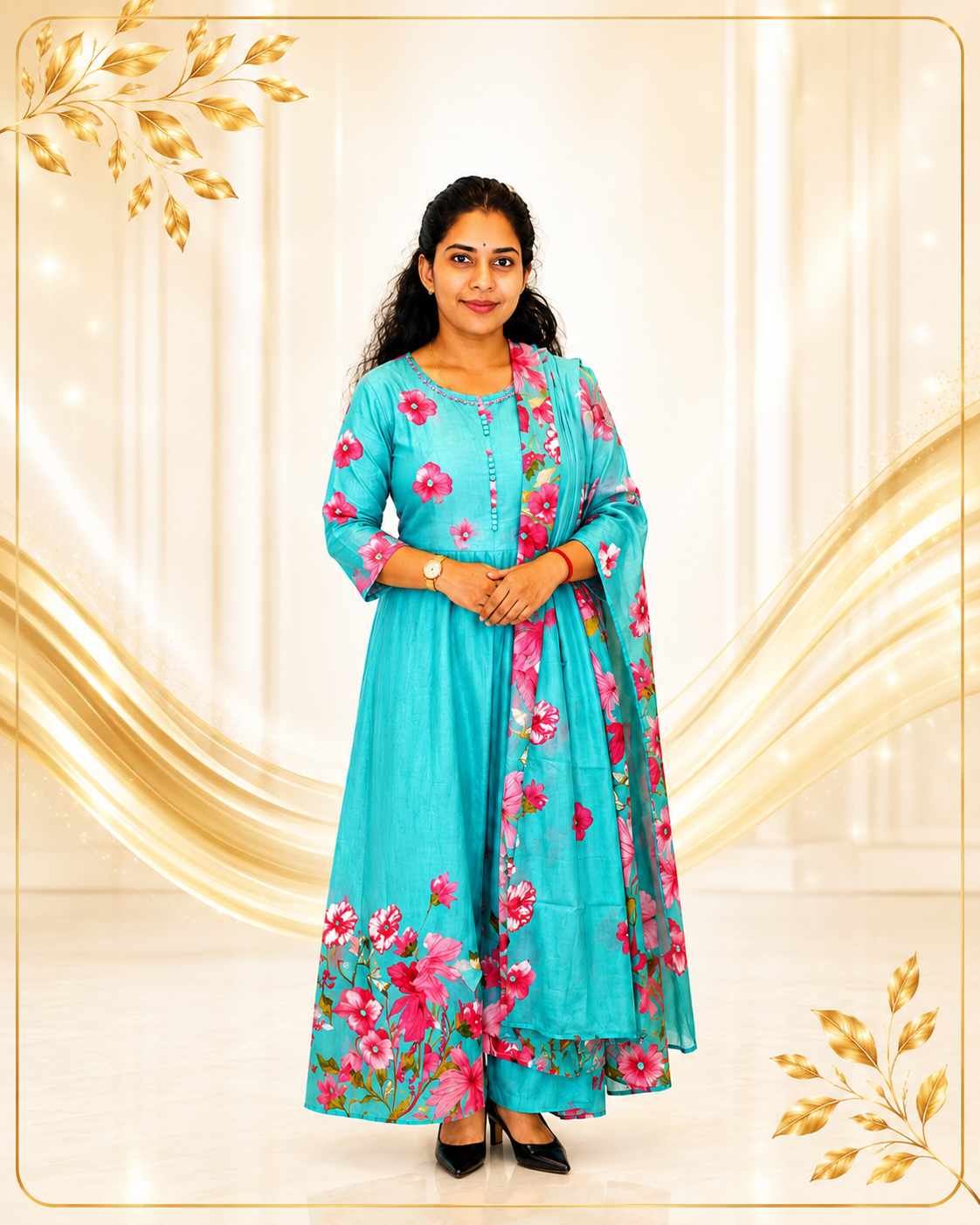 Premium Floral Print Anarkkali with Dupatta