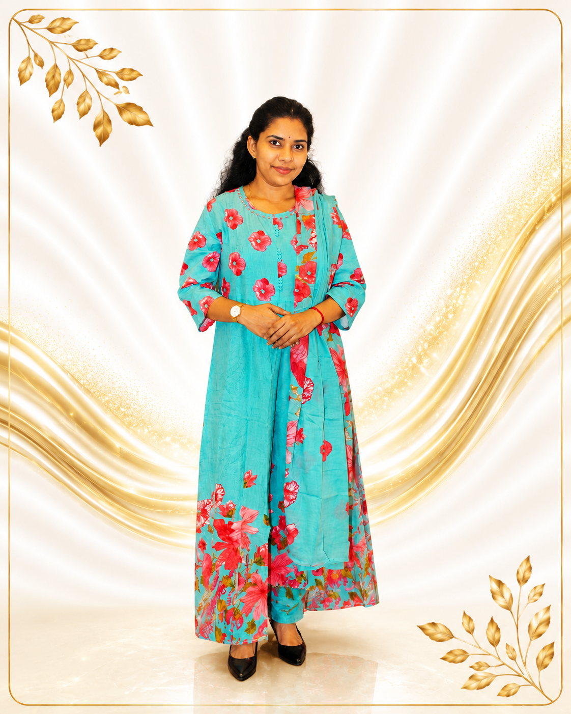 Premium Floral Print Anarkkali with Dupatta