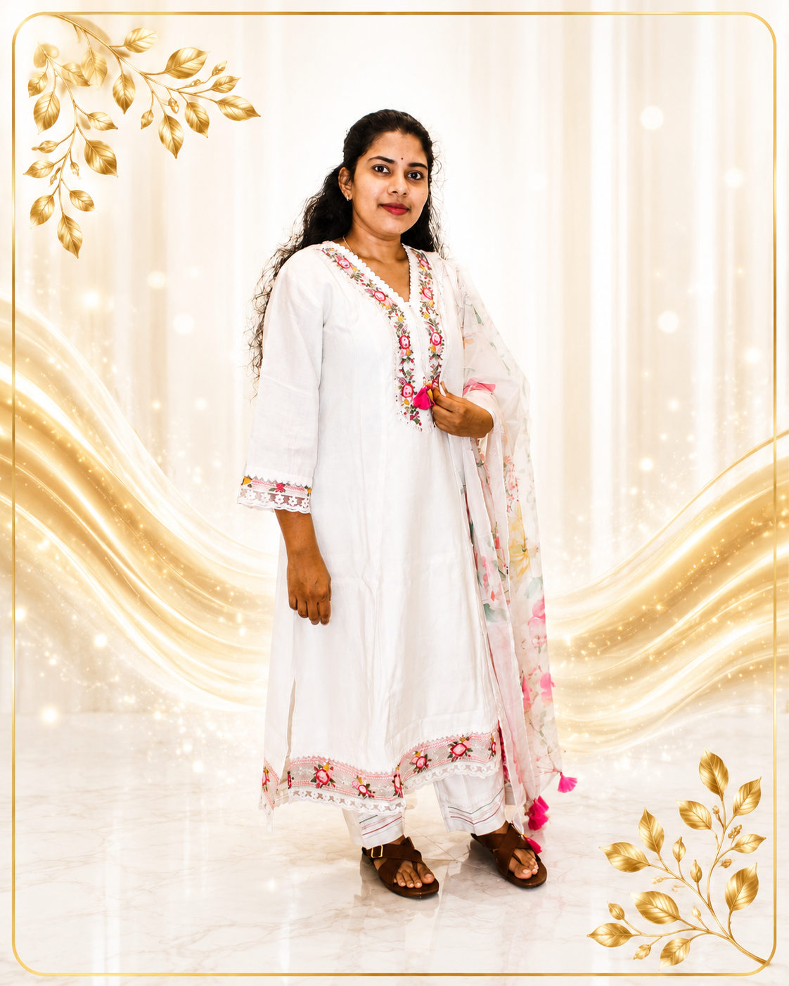 Premium Fabric Floral Printed Anarkkali with Dupatta