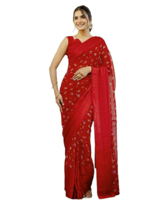 Georgette Embroidered Free Size Saree